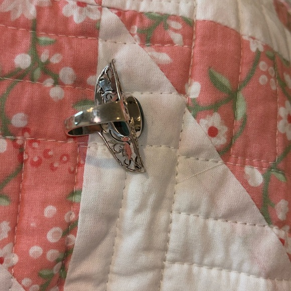 Natural Malachite Gem Stone Boho 925 Silver Ring 7 💍 Cottage Core Vintage Style - Picture 6 of 9